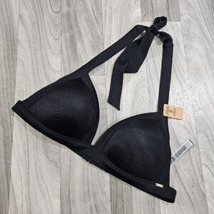 Victoria's Secret PINK Swim Padded Triangle Top Bra Halter, Black, Size L
